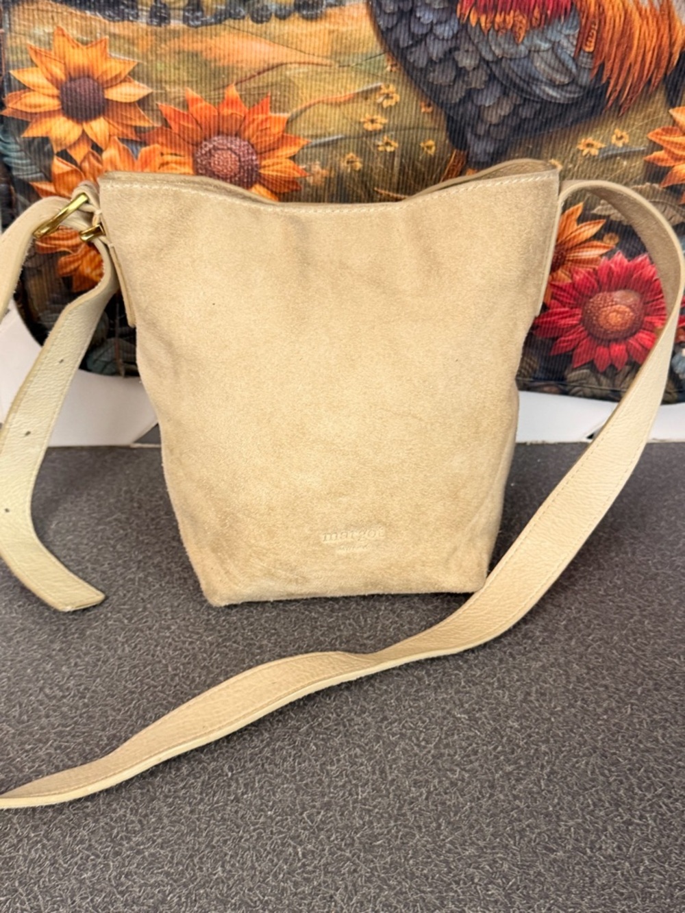 Margot  Beige Suede Crossbody Bag